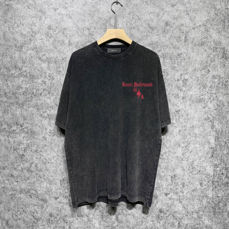 Amiri washed t-shirt sanskrit printing short sleeve