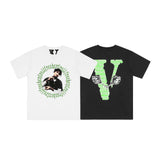 Vlone T Shirts Sanskrit Character Printed Large V Short Sleeve T-shirt Men and Women High Street Loose Half Sleeve