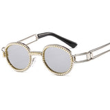 Trendy punk glasses small oval pearl uv protection