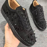 Louboutin-style red bottom shoes cl andgz men's shoes cowhide low-top women's shoes sneakers casualeasiest for match rhinestone rivet design casual shoes men's spring