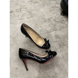 Louboutin-style red bottom shoes cl light lipstick bottom shoes bows mesh flats year spring & fall round toe high heels women's stiletto heels