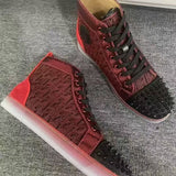 Louboutin-style red bottom shoes wintercl red bottom rivetsexport high-top sneakers tie back round toe cow suede casual shoes