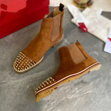 Louboutin-style red bottom shoes exportcl short boots leather fashion catwalk shoes high quality plus size red bottom leather boots
