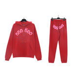 Sp5der Hoodie & Sweatpants 2 Piece Set Cobweb Puff Print Pure Cotton