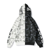 Shark Print Hoodie Black And White Stitched Camouflage Yin And Yang Skull Couples Coat Hoodie Sweater