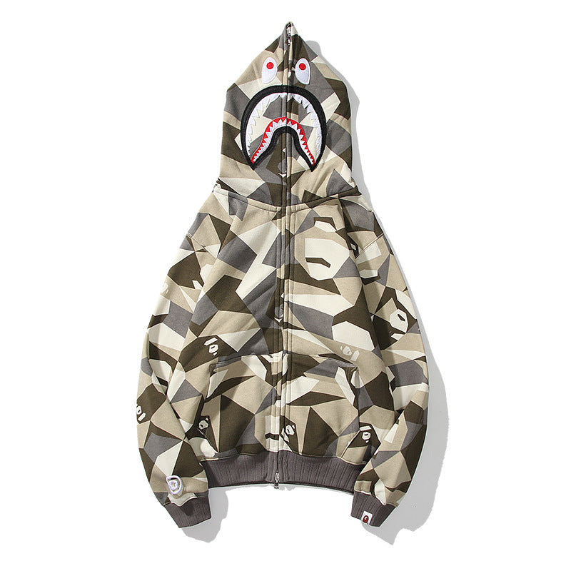 Shark Print Hoodie Autumn And Winter Sweater Fleece-Lined Men'S And Women'S Coats Zip Hoodie Plus Size Men'S Clothing
