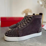 Louboutin-style red bottom shoes wintercl red bottom rivetsexport high-top sneakers tie back round toe cow suede casual shoes