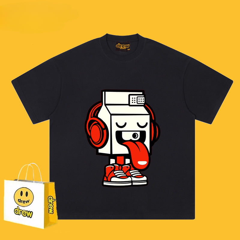 Drew T Shirts Cotton Short Sleeve Cartoon Graffiti