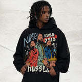 Vintage Hoodie American Vintage Print Solid Color Hooded Crew Neck Sweater