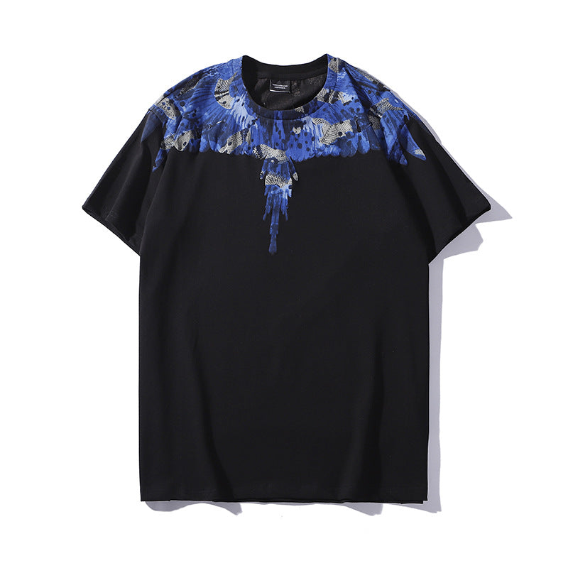 Marcelo Burlon T Shirt MB Blue Wings Men's and Women's Same Hip Hop Pure Cotton