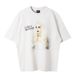 Men Vintage T-Shirts Vintage Washed Old Graffiti Loose Crew Neck Short Sleeves