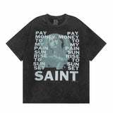 SAINT MICHAEL Vintage T Shirt Direct Spray Washing Water Old Short Sleeve