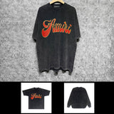 Amiri washed t-shirt flame gold letterprinting short sleeves