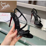 Louboutin-style red bottom shoes export new year; cl red bottom snake-shaped one-strap high-heeled sandals for women with round toe and ultra-high heels factory direct sales