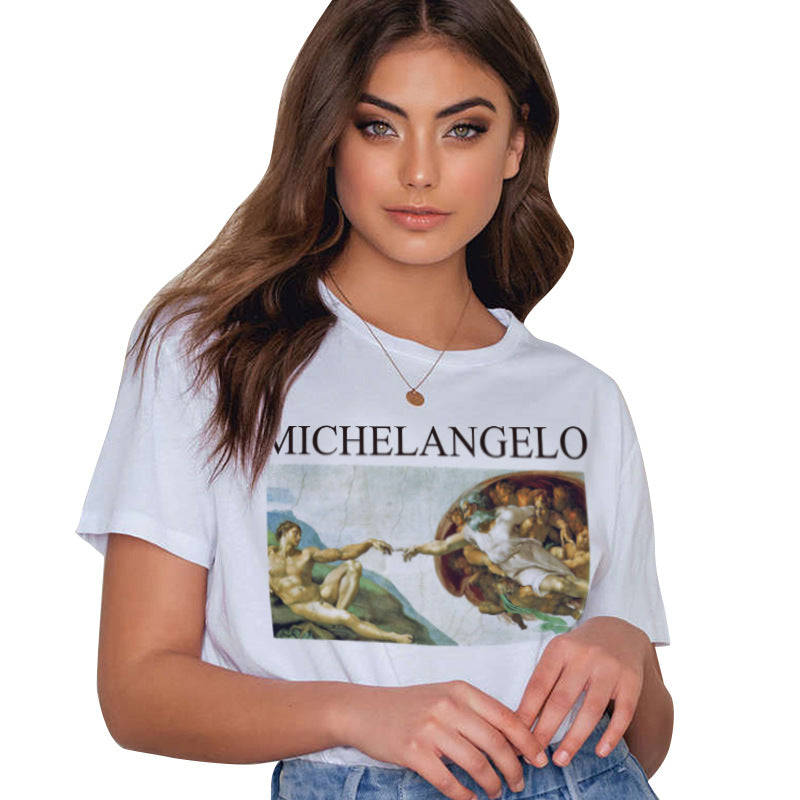Caravaggio T-Shirts Women 'S Michelangelo Printed T-shirt Short Sleeve Women 'S Top