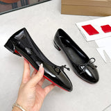 Louboutin-style red bottom shoes clfrench gentle style round toe sweetbows slip-on beautiful ballet shoes flats