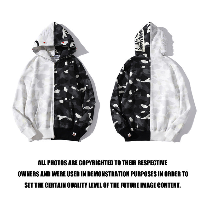 Shark Print Jacket Shark Head Black And White Luminous Coat