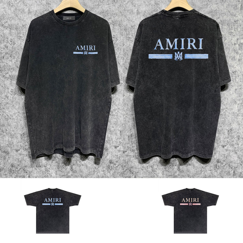 Amiri washed t-shirt crayon horizontal stripes printing short sleeve