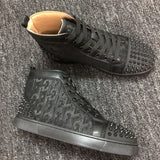 Louboutin-style red bottom shoes wintercl red bottom rivetsexport high-top sneakers tie back round toe cow suede casual shoes