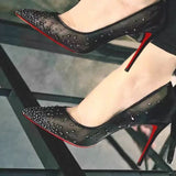 Louboutin-style red bottom shoes cl red bottom export pointed toe v-mouth high heels flats women's shoes sexyflats