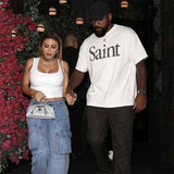 SAINT MICHAEL Vintage T Shirt Rainbow Apple Print Loose Short Sleeve