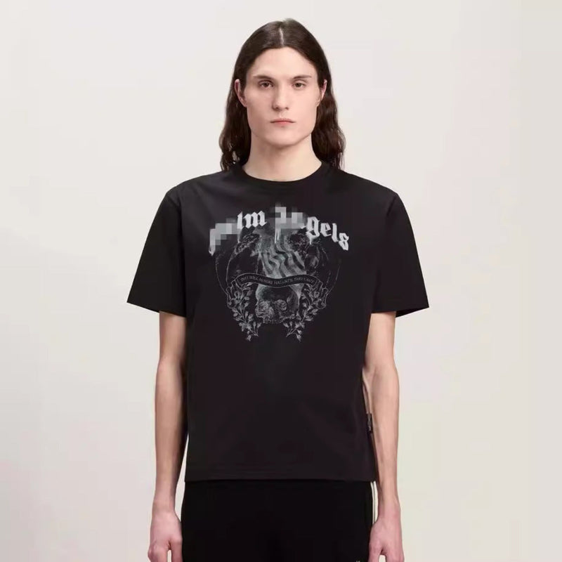Palm Angels T Shirts Smoke Skull Angel Print Short Sleeve T-Shirt
