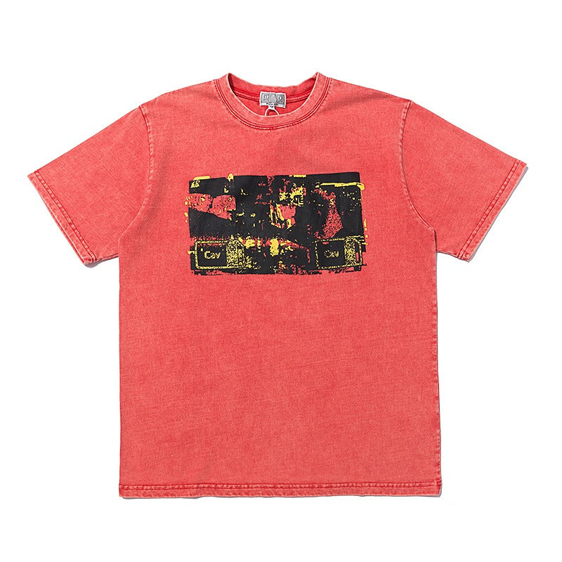 C.e t shirts washed batik oil painting printing round neck short sleeve men and women