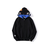 Shark Print Jacket Autumn And Winter Solid Color Blue Pink Double Hood Sweater Men And Women Zipper Fleece Padded Coat