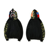 Shark Print Hoodie Autumn And Winter Fashion Brand Camouflage Embroidery Stitching Sleeves Cardigan Zipper Hoodie Coat