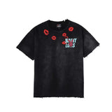 Men Vintage T-Shirts Vintage Washed Old Graffiti Loose Crew Neck Short Sleeves