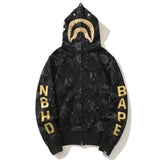 Bathing Ape Hoodie joint golden skull shark head print hooded cardigan zip sweater jacket