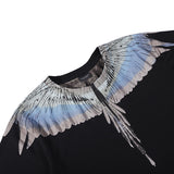 Marcelo Burlon T Shirt MB Gray and Blue Contrast Color Wings Pattern Same Style for Men and Women