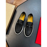 Louboutin-style red bottom shoes spring clmen genuine leather loafers flats slip-on casual shoes fashionable work clothing men's shoes