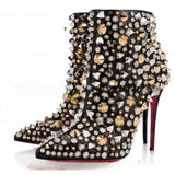 Louboutin-style red bottom shoes studded short boots red bottom cl thick heel short boots small round toe ankle boots popular foreign style fashion boots boots