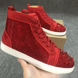 Louboutin-style red bottom shoes european clexport red bottom shoes black velvet studs high-top rivet shoes diamond shoes trendyeasiest for match sneakers