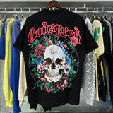 Godspeed T Shirts Skull Rose Clock Plate Double Yarn Cotton Casual Short Sleeve Men and Women