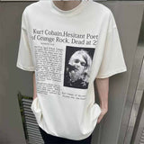 SAINT MICHAEL Vintage T Shirt Kurt Cobain Black and White Newspaper Portrait Short Sleeve