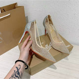Louboutin-style red bottom shoes european station cl red bottom high heels pointed toe super high heel stiletto spring & fallflats women's shoes flatsexportplus size shoes