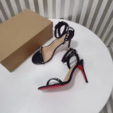Louboutin-style red bottom shoes cmexport pointed toe cl high heels red super high heel women's stiletto open toe half drag red bottom sandals