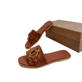 Louboutin-style red bottom shoes cl red bottom flats genuine leather women's sandals beach slippers fashioncasual belt buckle open toe soft bottom