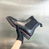 Louboutin-style red bottom shoes european high-top rivets clexport british men leather boots chelsea boots short boots hair stylist boots leather shoes