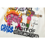 Travis Scott T Shirts Cactus Jack x Utopia x SAINT joint doll flame hellhound print short sleeve