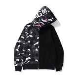 Shark Print Hoodie Camouflage Stitching Sweatshirt Luminous Hooded Zipper Fleece Jacket