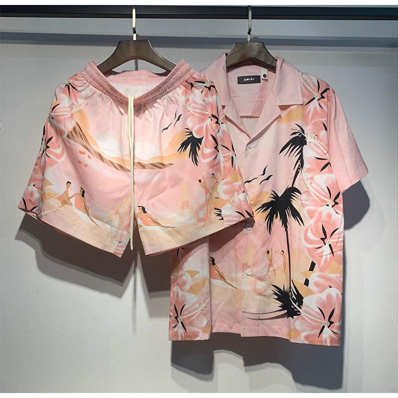 Amiri Shirt And Shorts 2 Piece Set Fashion Print Couple High Street