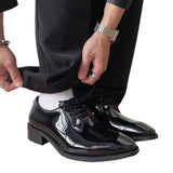 Louboutin-style red bottom shoes wang junkai cl red bottom shoes men's formal derby shoes tie back glossy business leather shoes groom wedding shoes