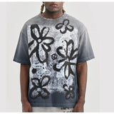 Men Vintage T-Shirts Vintage Washed Old Graffiti Loose Crew Neck Short Sleeves