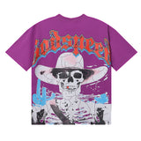 Godspeed T Shirts Great Western Skull Denim Cactus Print Cotton Casual Short Sleeve Men and Women