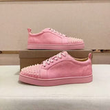 Louboutin-style red bottom shoes exportacl red bottom shoes rivets men's toe nails clcouple women's shoes rhinestone casualtrendy sneakers
