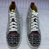 Louboutin-style red bottom shoes red bottom men's studded sneakers men's spring hidden heel breathable high-top sneakers outdoor abrasion resistant rivets
