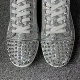 Louboutin-style red bottom shoes, silver leopard print, cl rivet red sole sneakers, trendy sneakers, versatile casual shoes, student light luxury preppy style